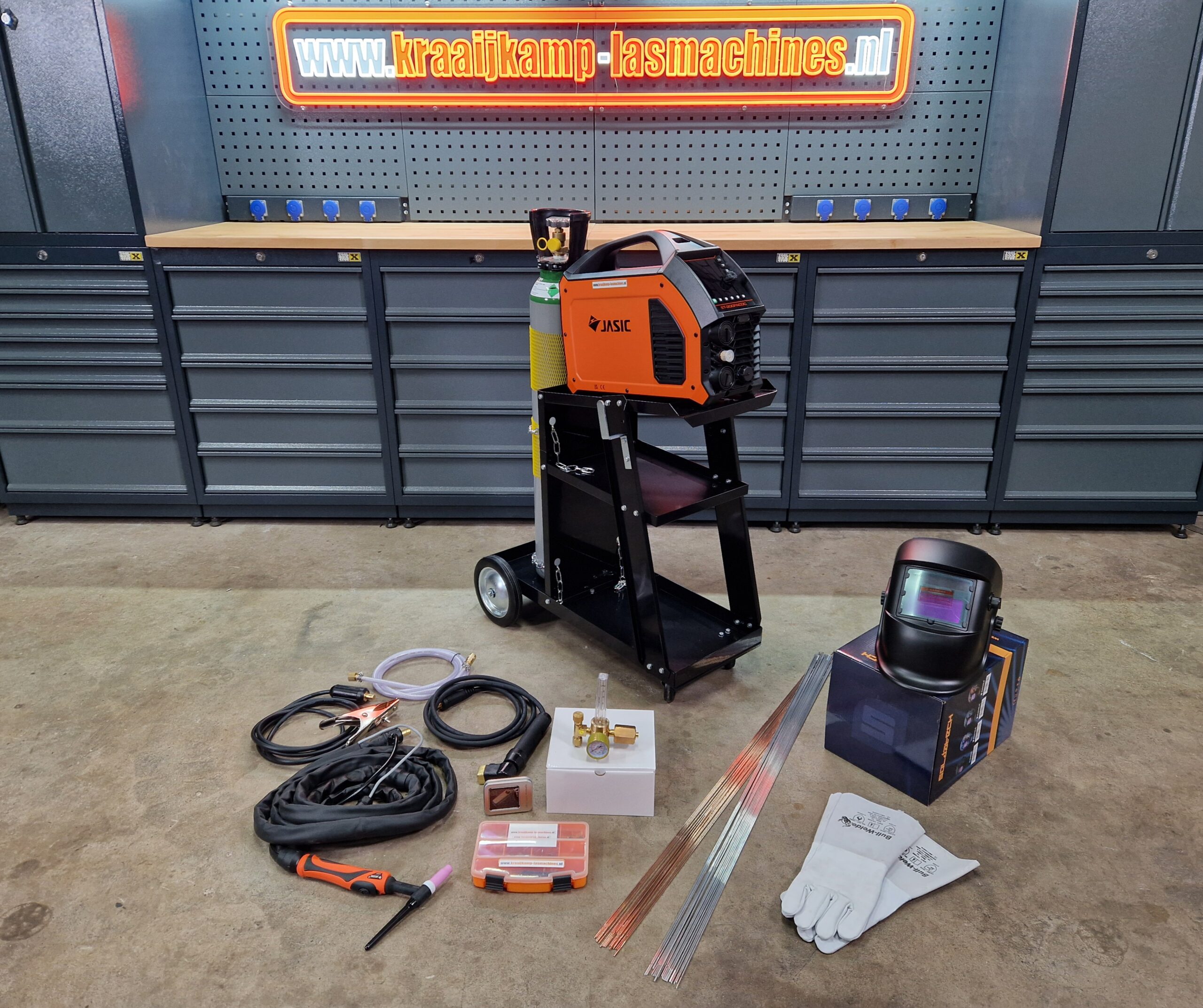 Compleet pakket! Jasic EVO20 TIG200P AC/DC PFC PULSE 230v (laswagen klein)